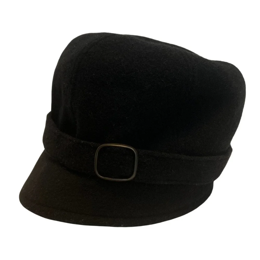 Mucros Weavers Flapper Hat Women One Size Black Wool Felt Made in Ireland Buckle - Picture 2 of 8